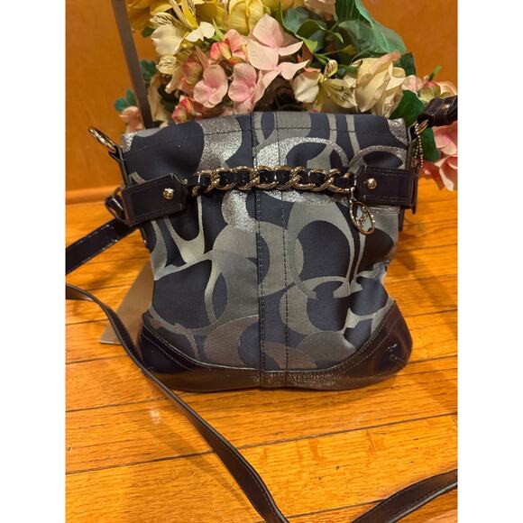 Coach Handbags - Coach Metallic Chain Navy Blue and Silver Purse Bag F19820 - (110